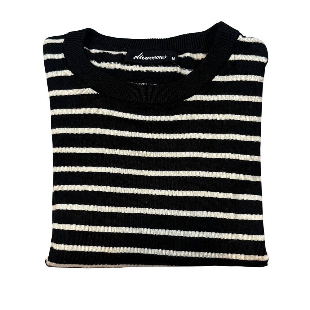 Olivaceous Long Sleeve Black/Cream Striped Sweater‎ Women's Size XS